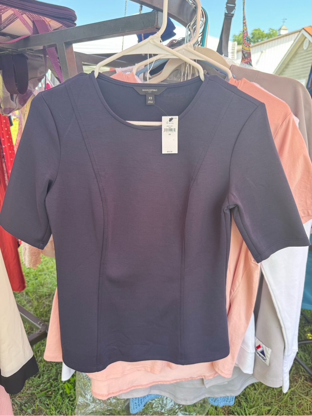 Banana Republic Navy Short Sleeve Ponte Top
